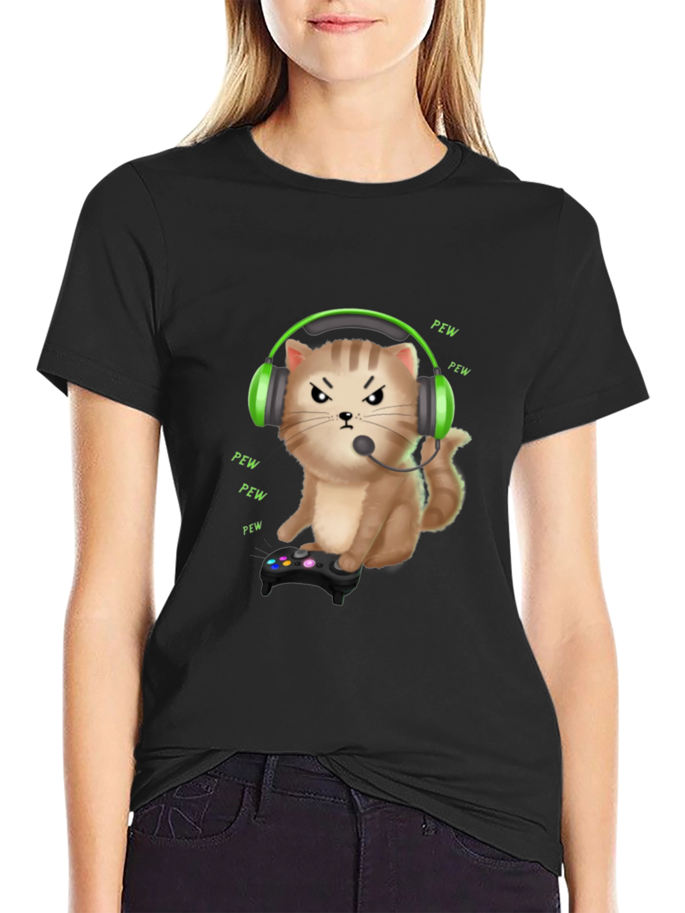 Gamer Cat T-Shirt - Funny Gaming Headset Tee