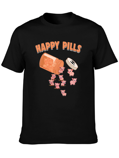 Happy Pills Pig T-Shirt - Cute Animal Graphic Tee