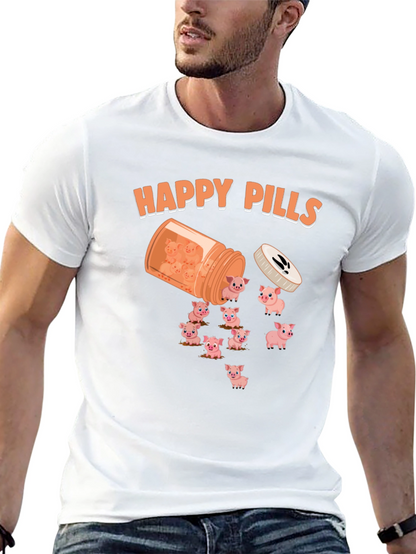 Happy Pills Pig T-Shirt - Cute Animal Graphic Tee