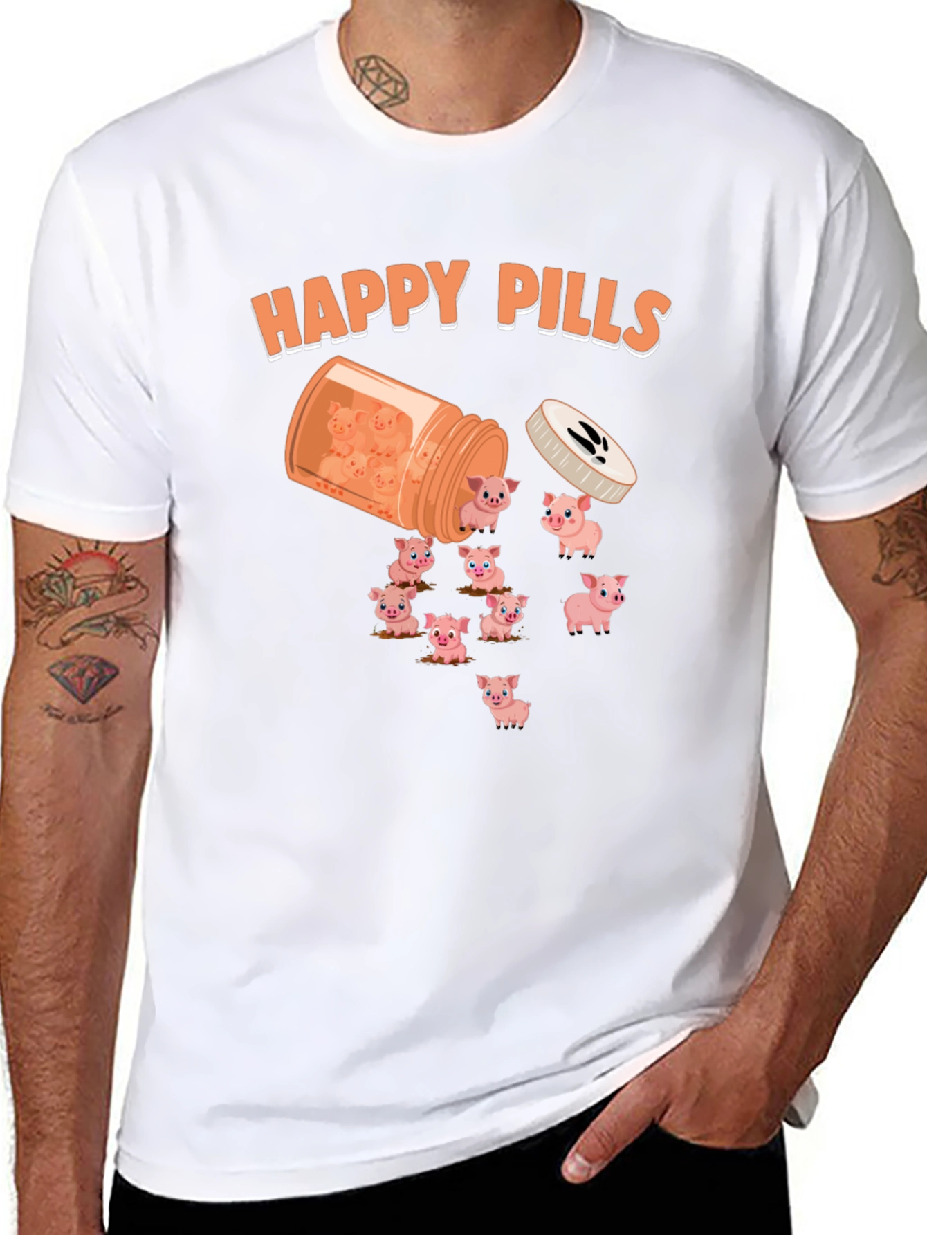 Happy Pills Pig T-Shirt - Cute Animal Graphic Tee