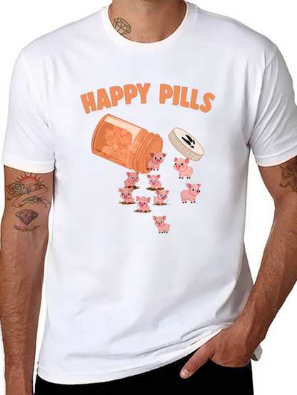 Happy Pills Pig T-Shirt - Cute Animal Graphic Tee
