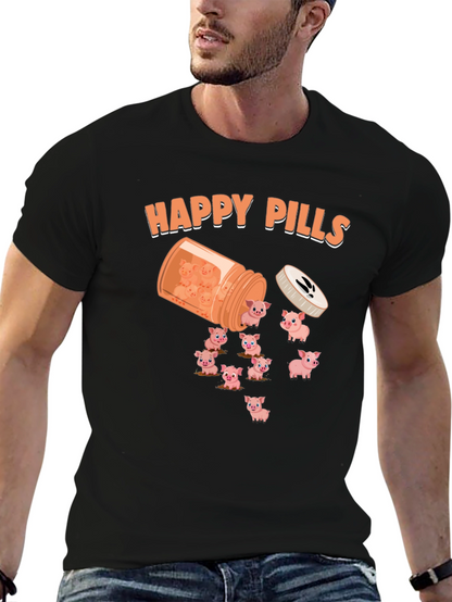 Happy Pills Pig T-Shirt - Cute Animal Graphic Tee
