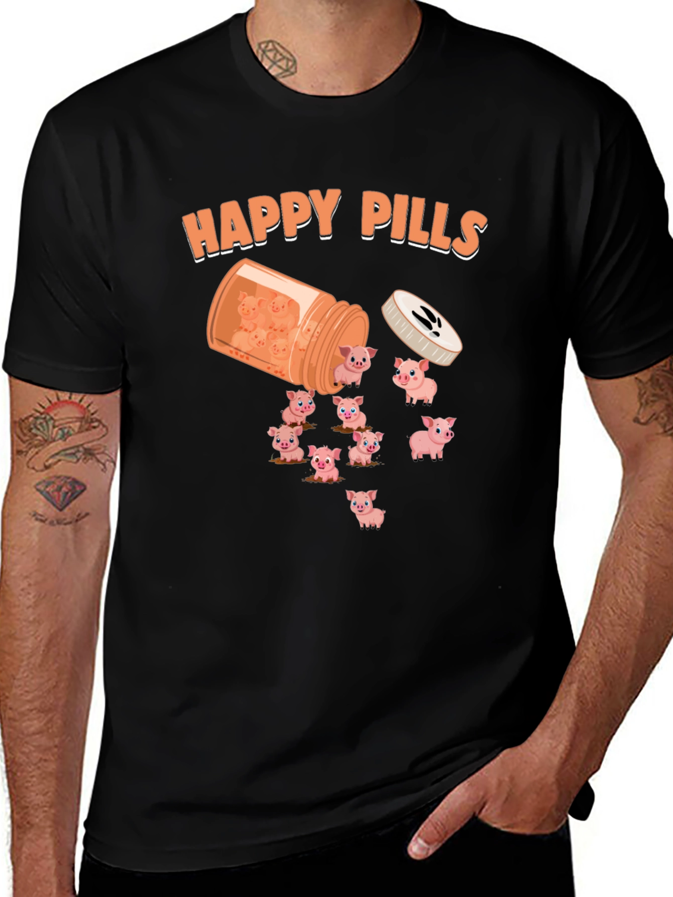 Happy Pills Pig T-Shirt - Cute Animal Graphic Tee