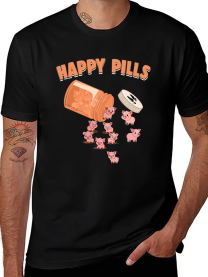 Happy Pills Pig T-Shirt - Cute Animal Graphic Tee