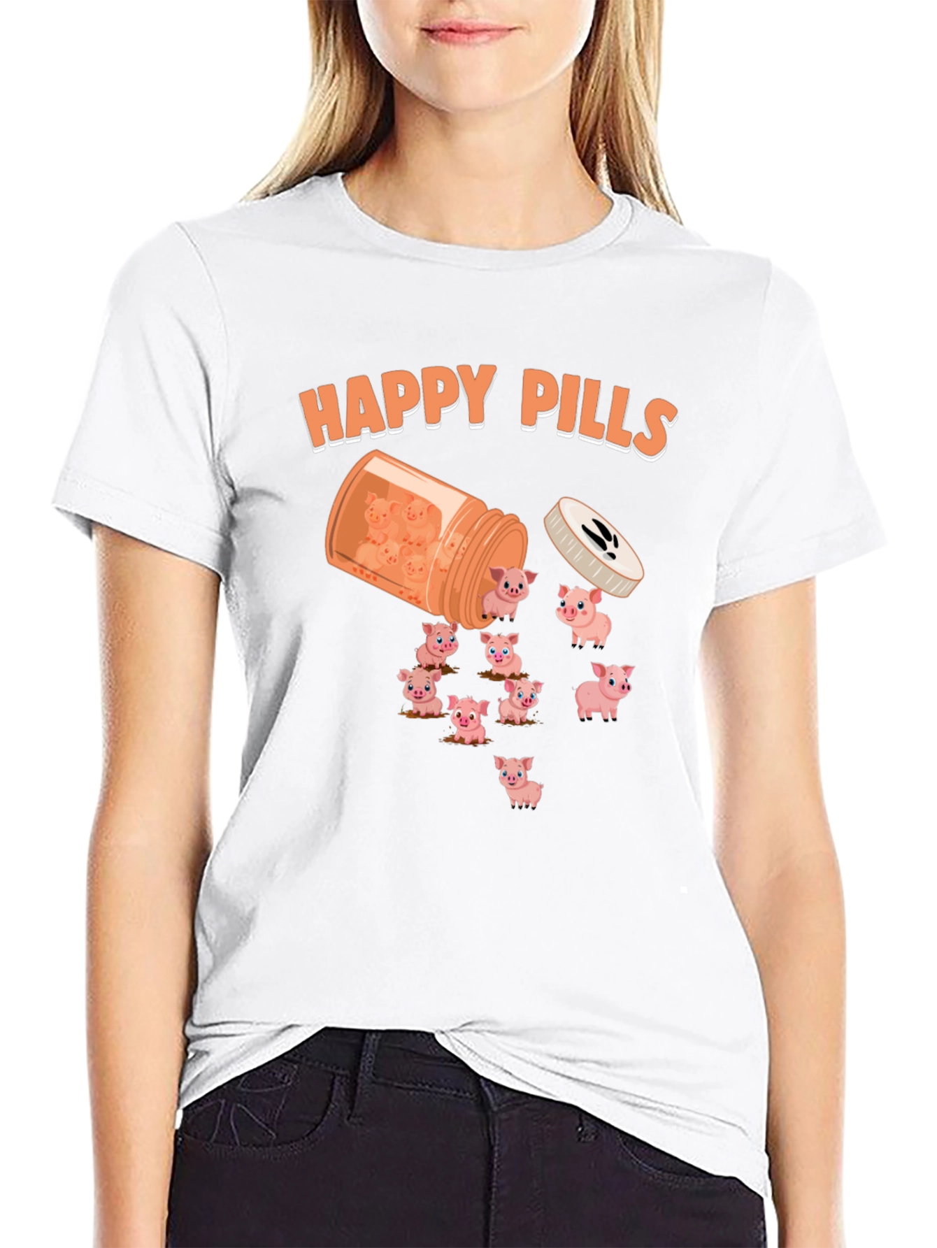 Happy Pills Pig T-Shirt - Cute Animal Graphic Tee