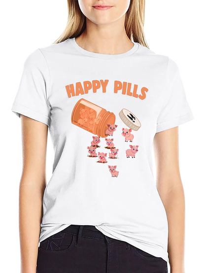 Happy Pills Pig T-Shirt - Cute Animal Graphic Tee