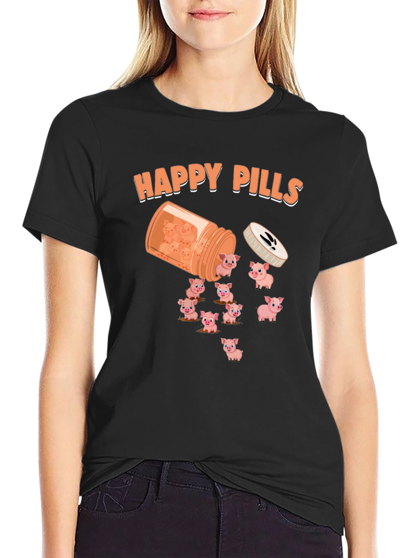 Happy Pills Pig T-Shirt - Cute Animal Graphic Tee