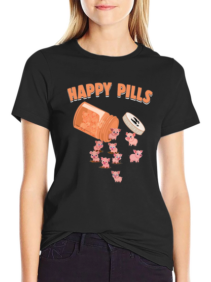 Happy Pills Pig T-Shirt - Cute Animal Graphic Tee