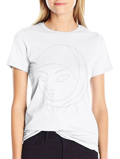 Black T-Shirt with Line Art Woman Graphic