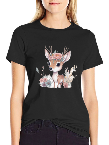 Floral Deer Graphic Tee - Mens Black T-Shirt