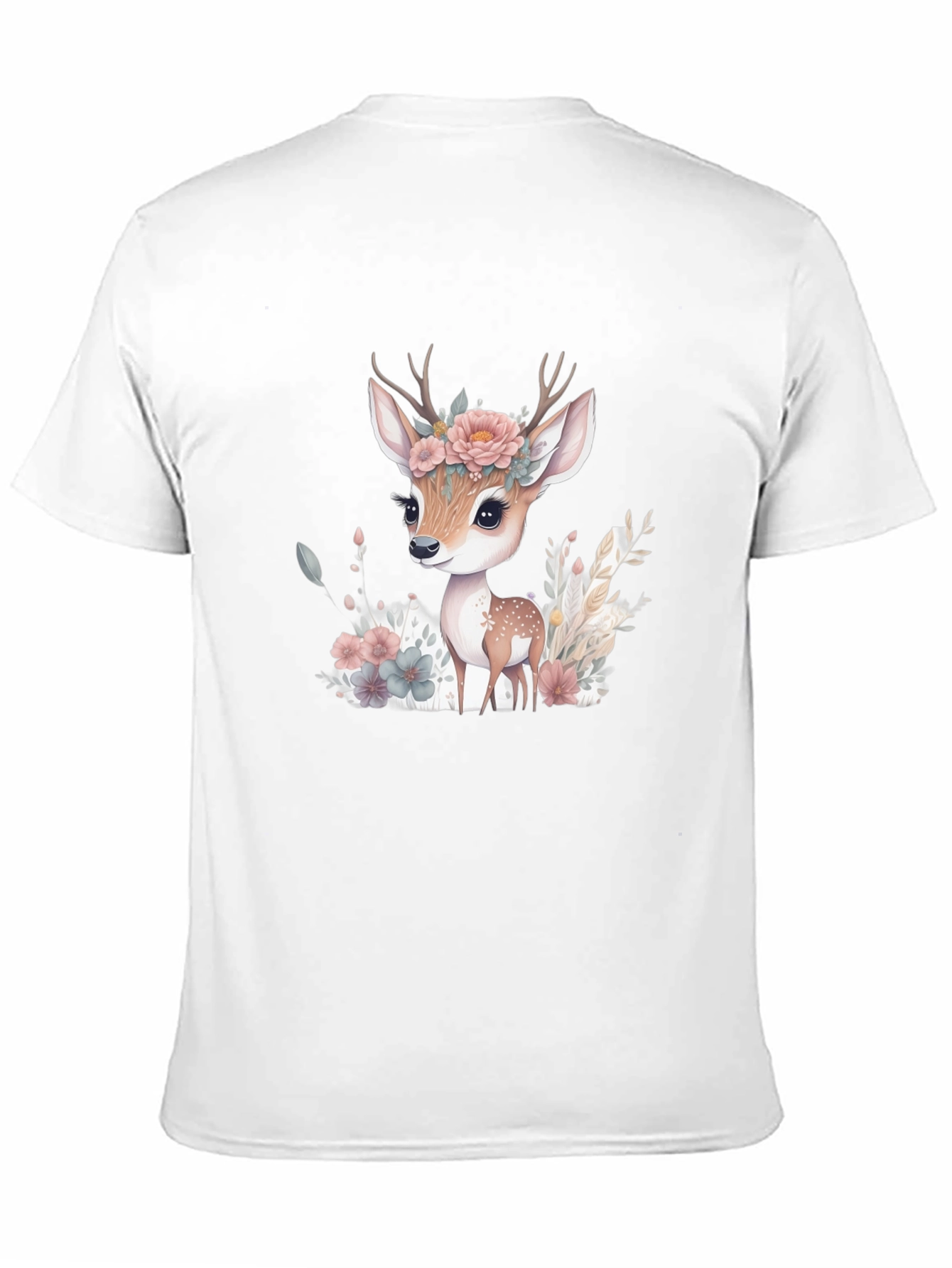 Floral Deer Graphic Tee - Mens Black T-Shirt