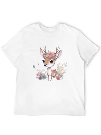 Floral Deer Graphic Tee - Mens Black T-Shirt