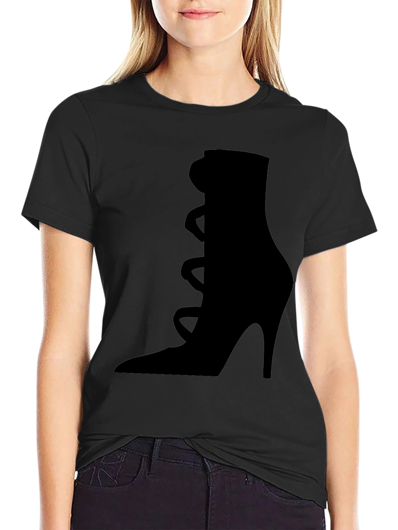 Stylish High Heel Shoe Graphic Tee - Black