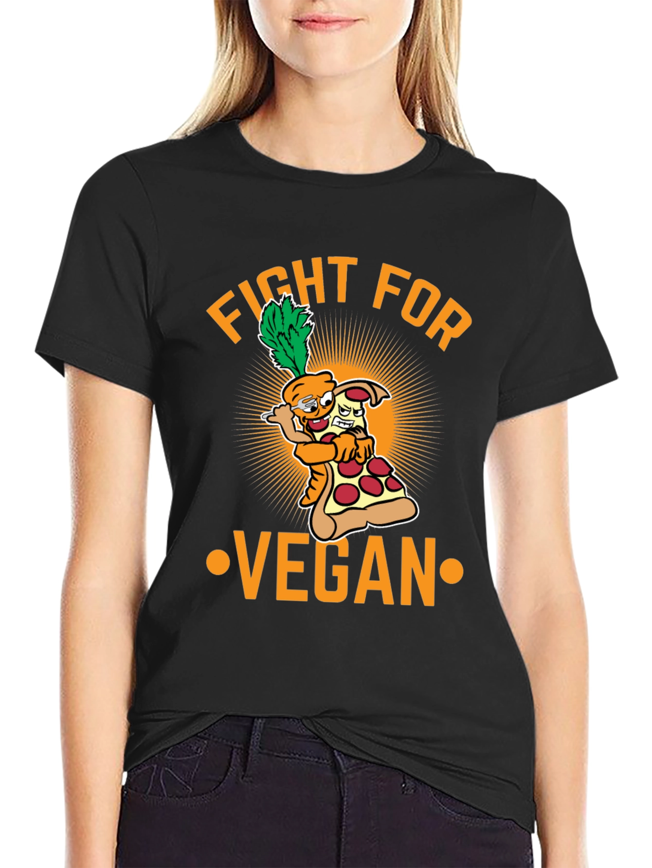Fight For Vegan T-Shirt - Carrot Pizza Cartoon