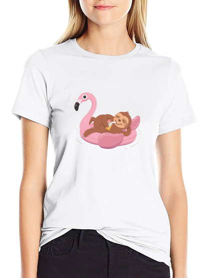 Sloth on Flamingo Float T-Shirt