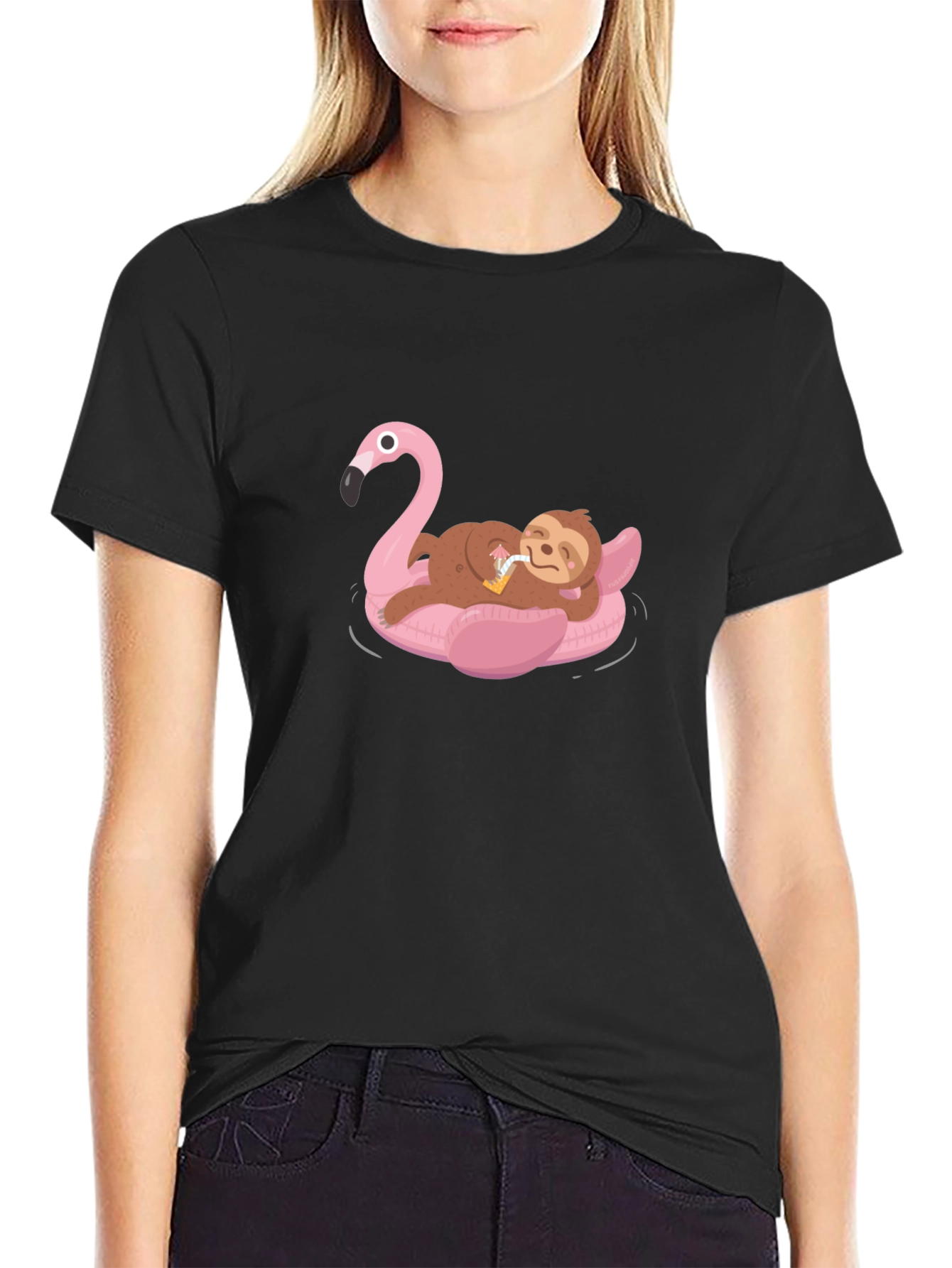 Sloth on Flamingo Float T-Shirt