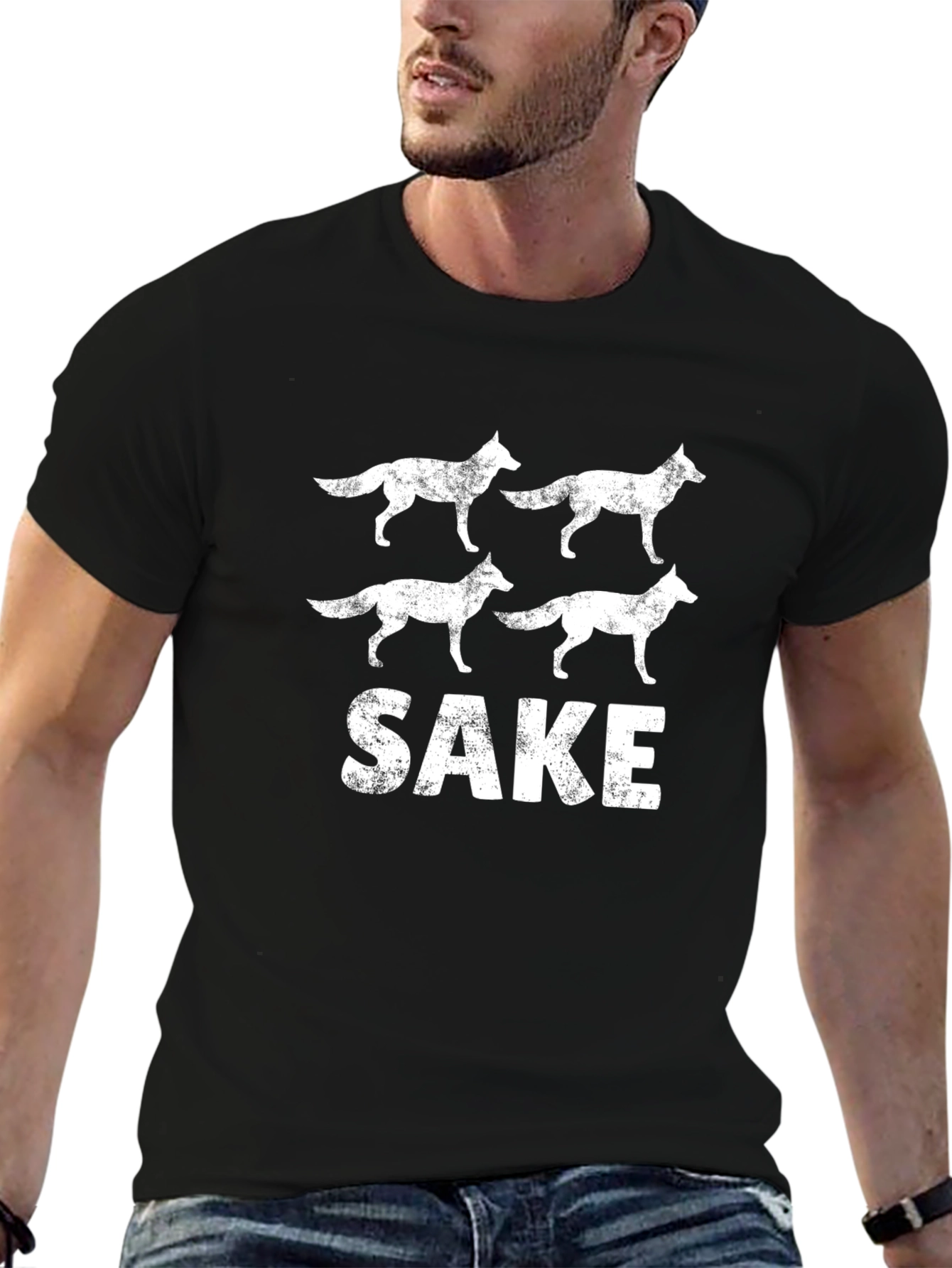 Four Foxes Sake Distressed Graphic T-Shirt
