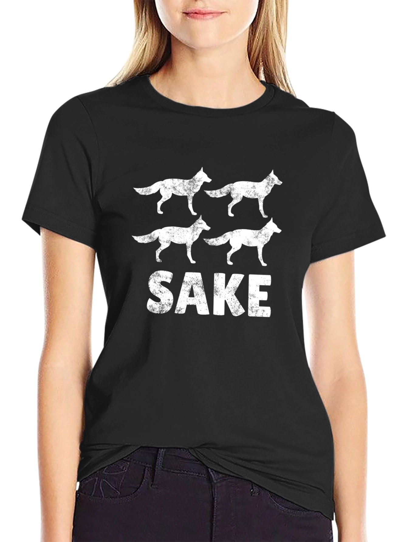 Four Foxes Sake Distressed Graphic T-Shirt