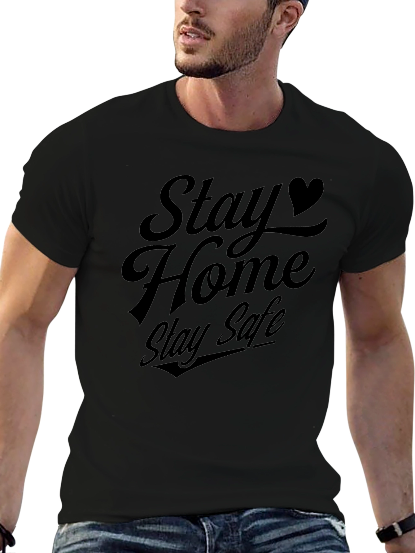 Stay Home Stay Safe Graphic Tee - Black
