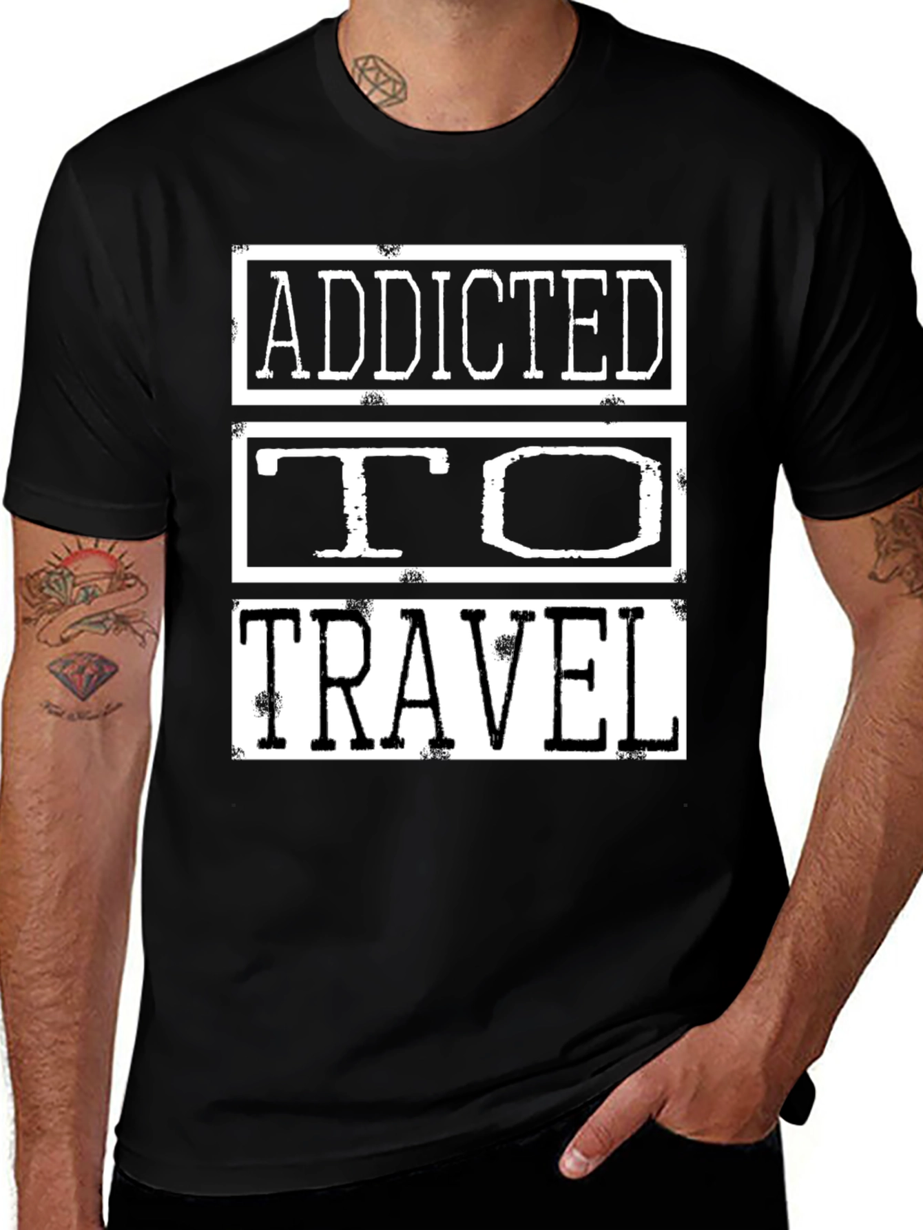 Addicted to Travel Graphic Tee - Black Cotton Shirt