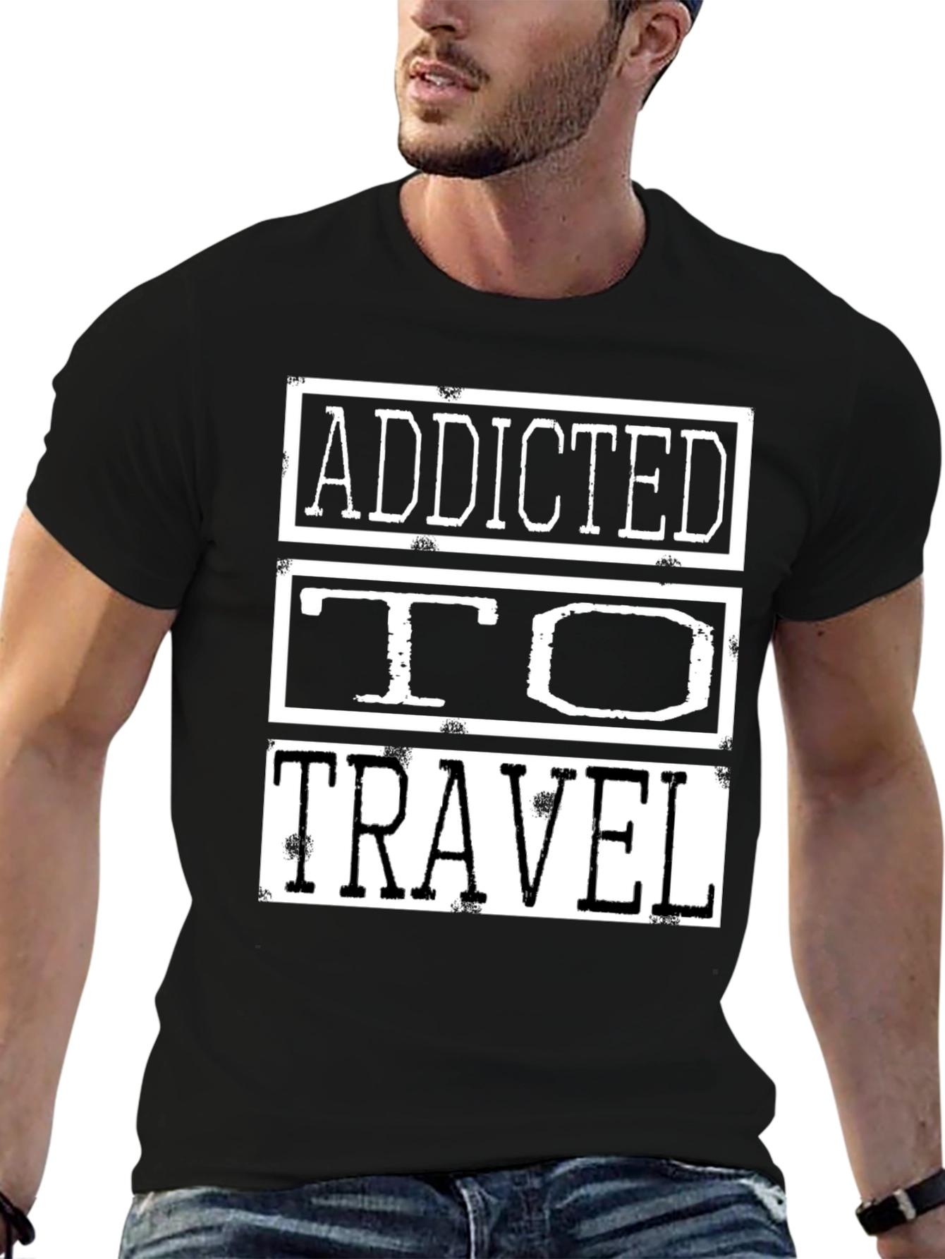 Addicted to Travel Graphic Tee - Black Cotton Shirt