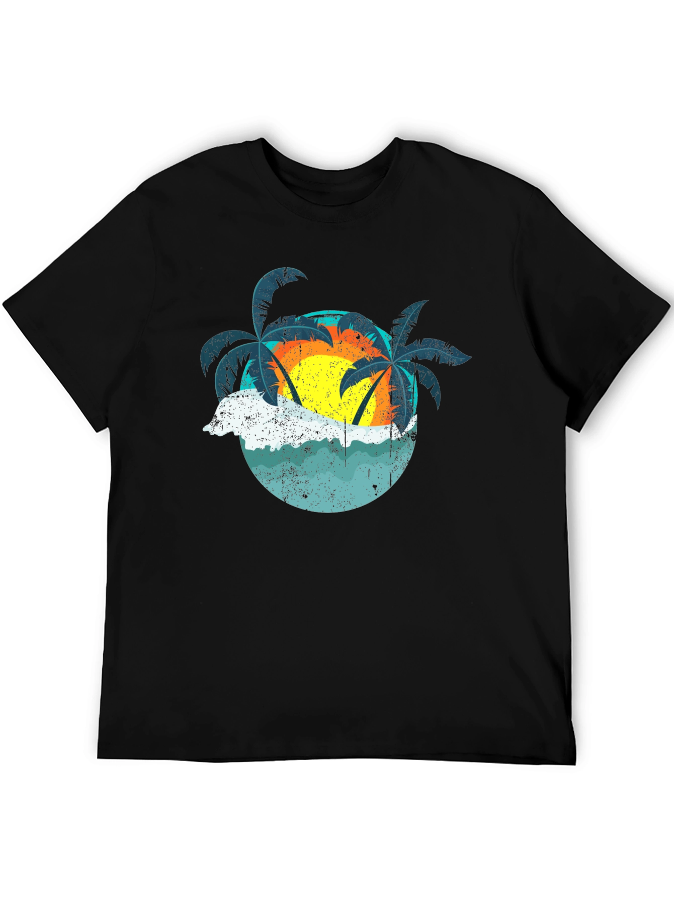Retro Sunset Palms T-Shirt - Black
