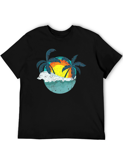 Retro Sunset Palms T-Shirt - Black