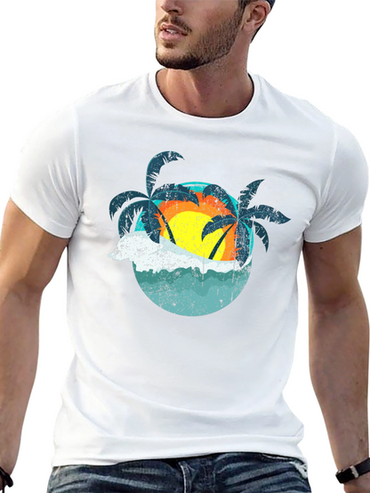 Retro Sunset Palms T-Shirt - Black