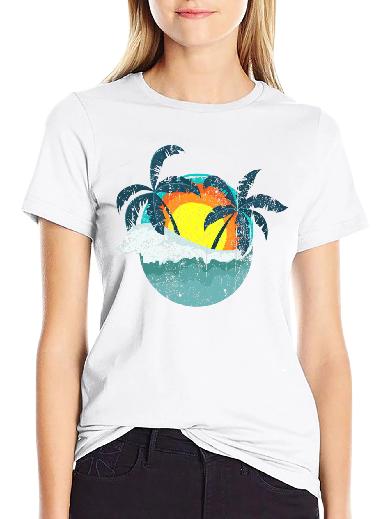 Retro Sunset Palms T-Shirt - Black