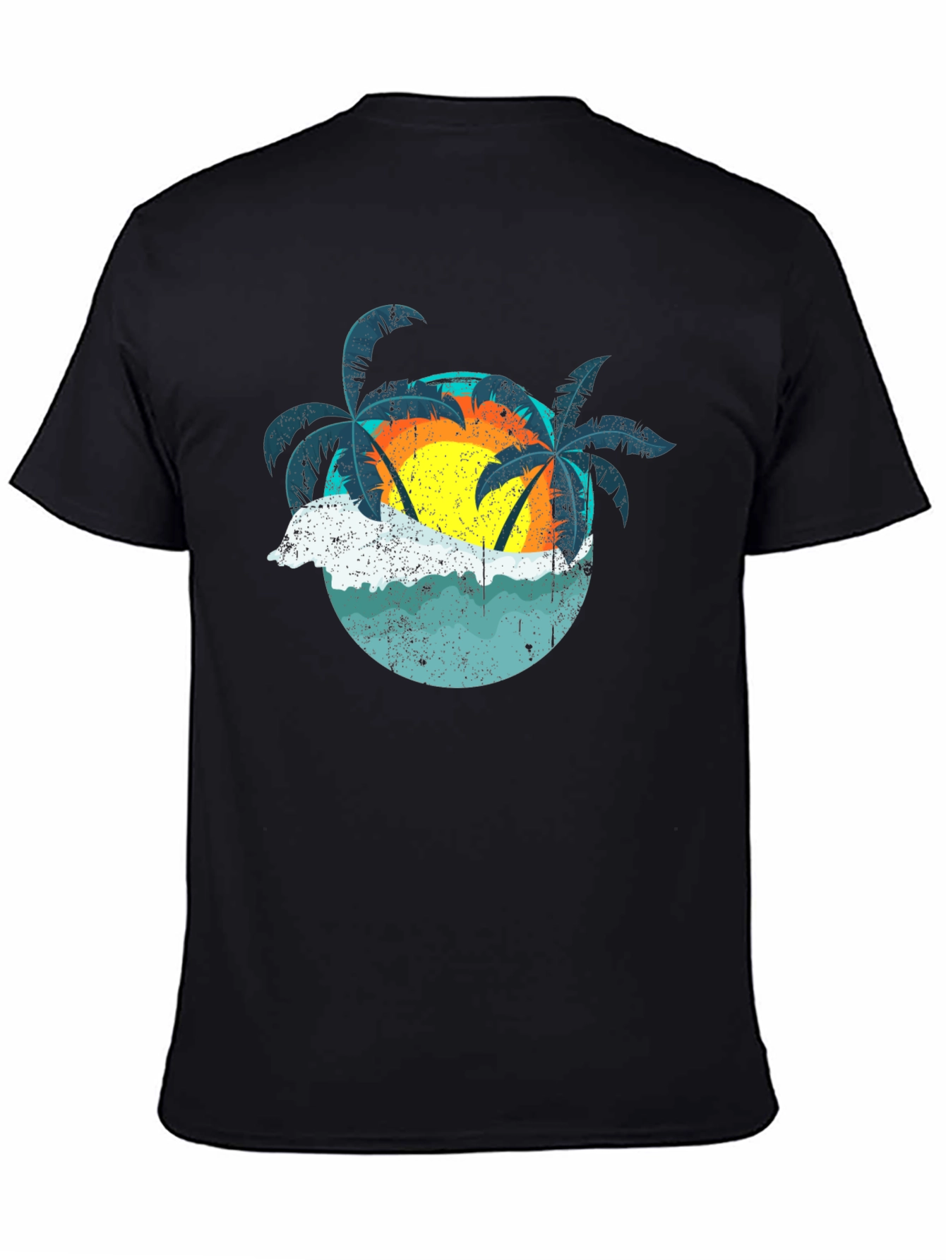 Retro Sunset Palms T-Shirt - Black