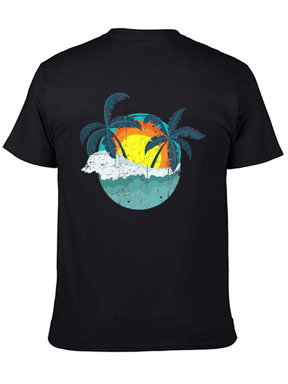 Retro Sunset Palms T-Shirt - Black