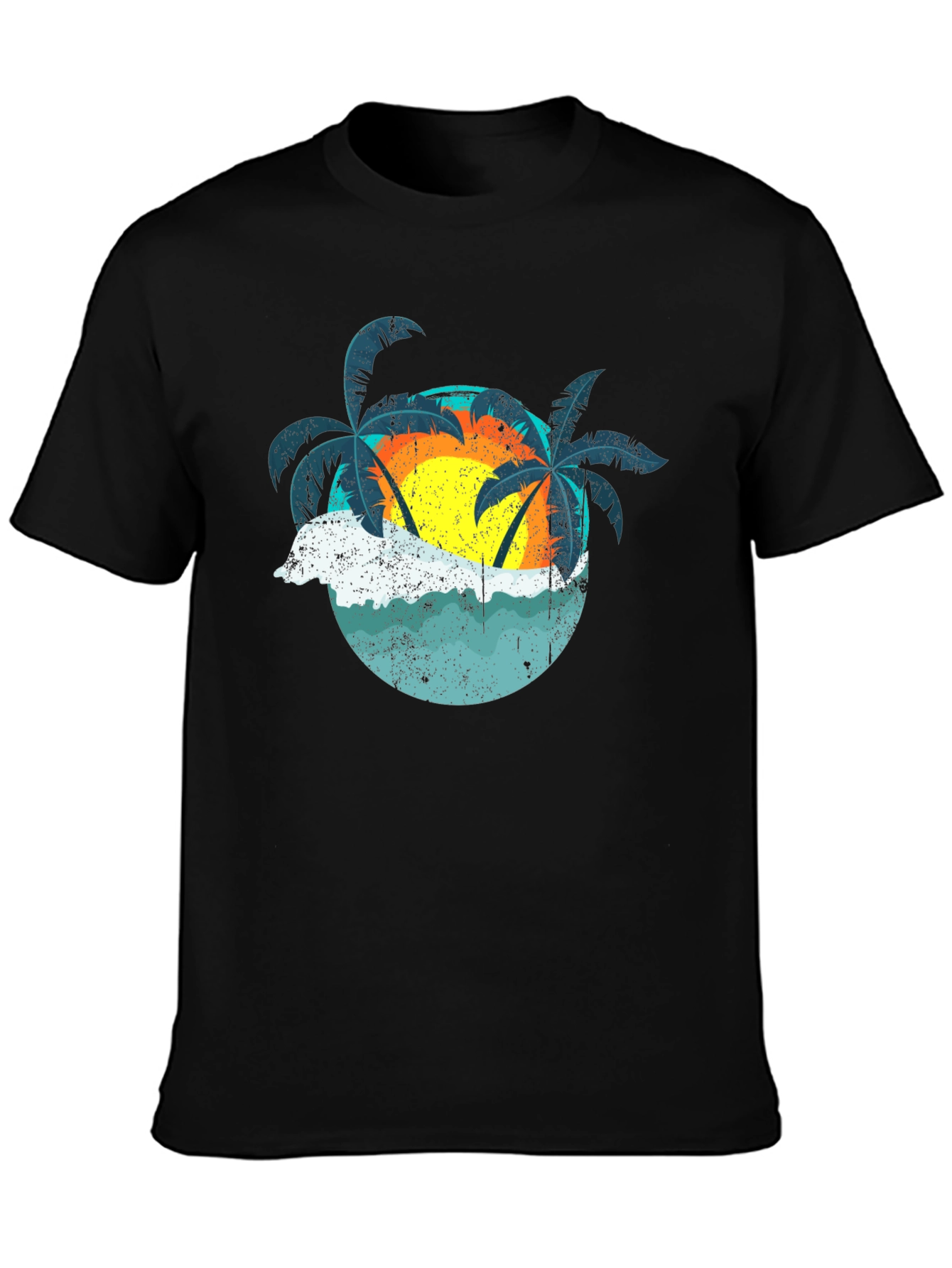Retro Sunset Palms T-Shirt - Black