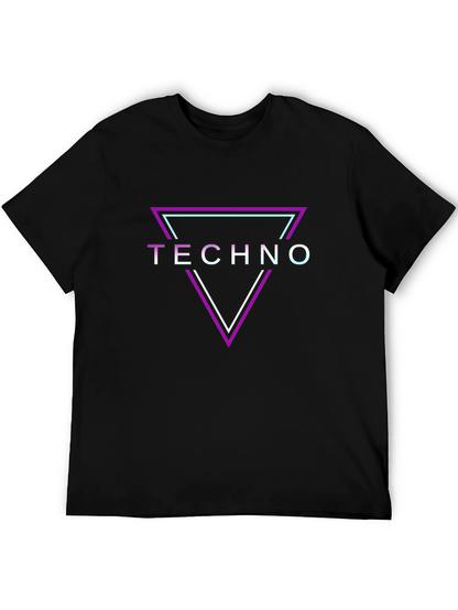Retro Techno Triangle Graphic Black T-Shirt