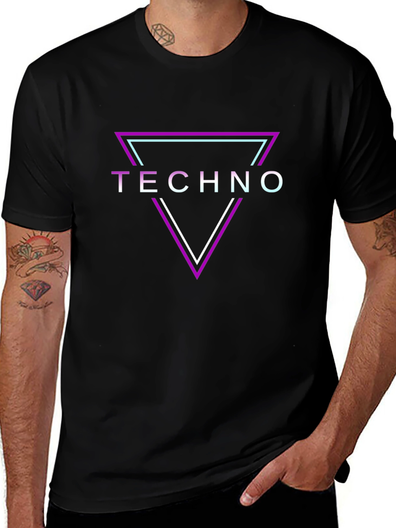 Retro Techno Triangle Graphic Black T-Shirt