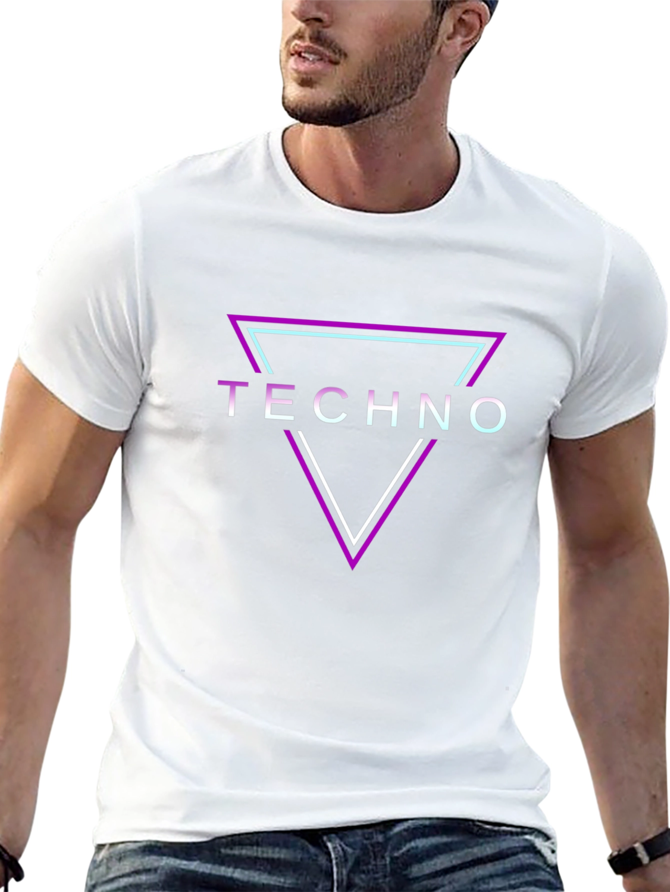 Retro Techno Triangle Graphic Black T-Shirt