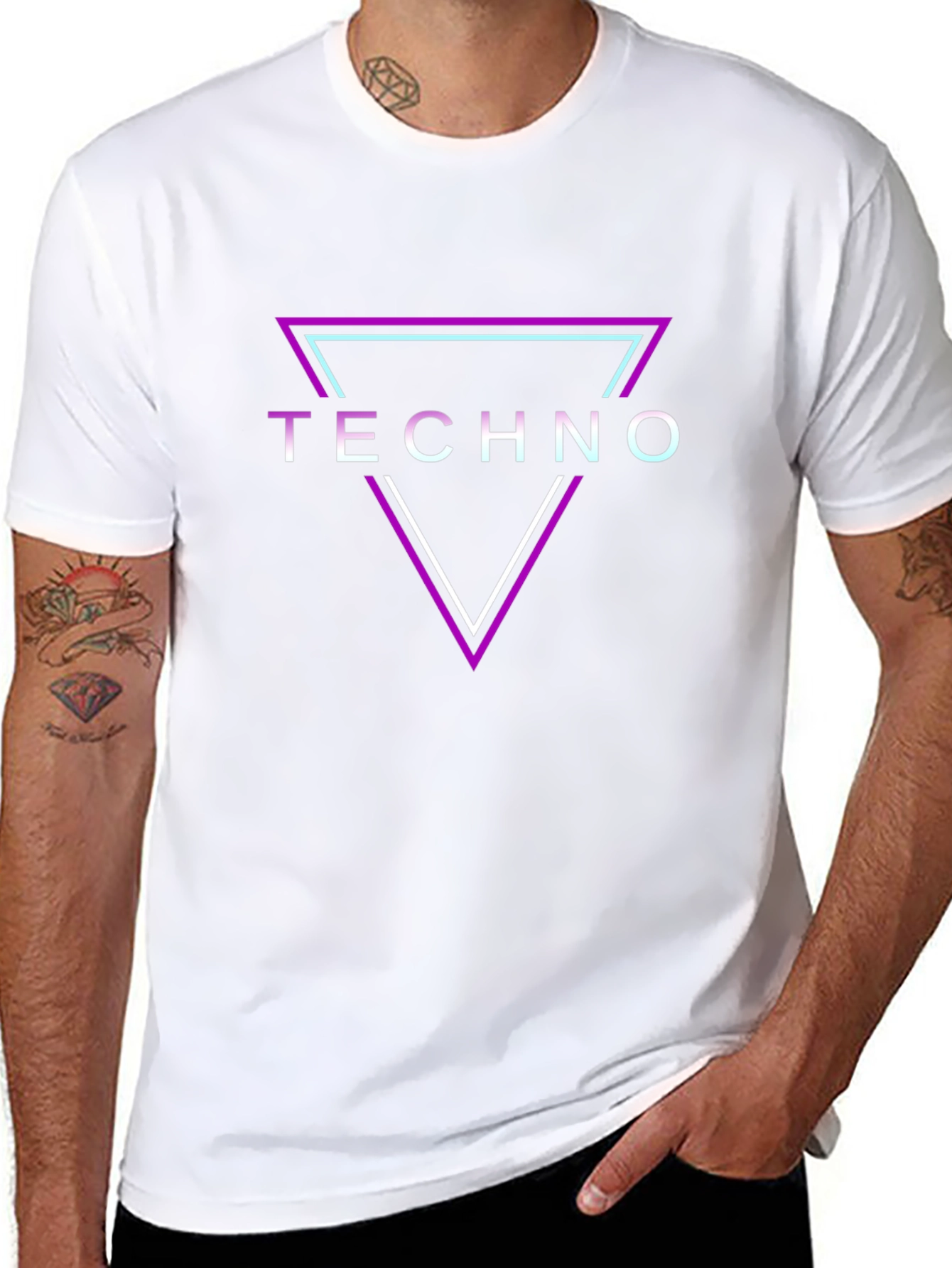 Retro Techno Triangle Graphic Black T-Shirt
