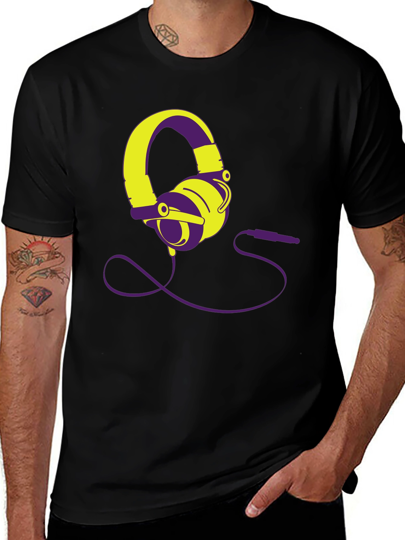 Modern Headphones Graphic Tee - Black