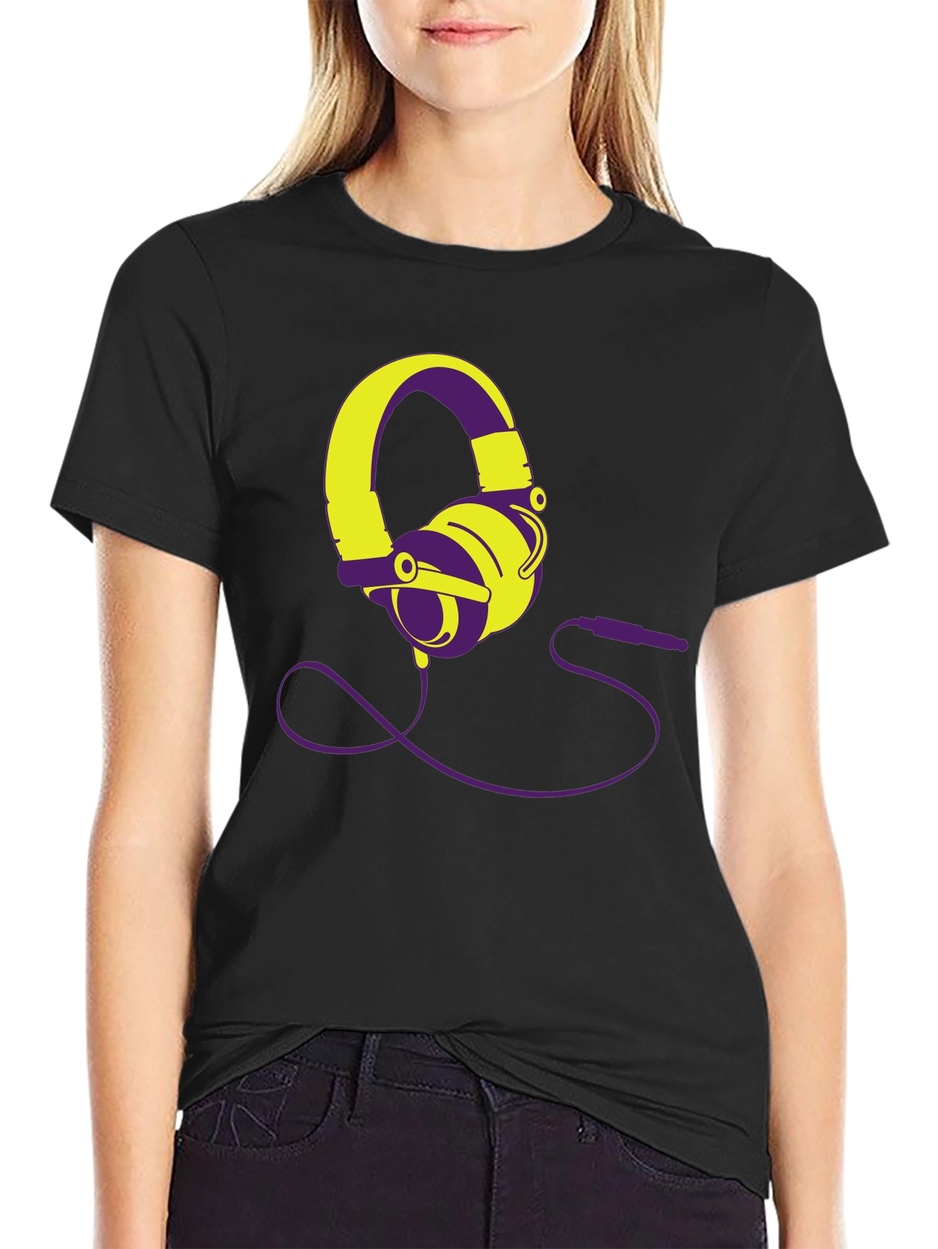 Modern Headphones Graphic Tee - Black