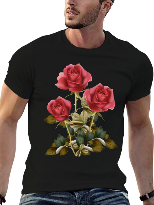 Rose Graphic Mens Tee - Elegant Floral Design