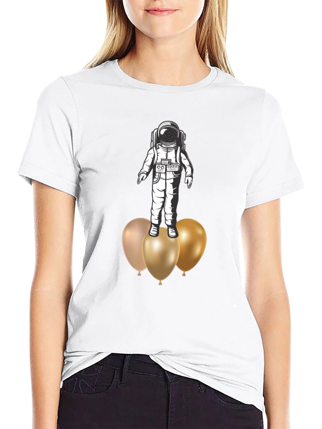 Astronaut on Balloons Graphic Tee - Black