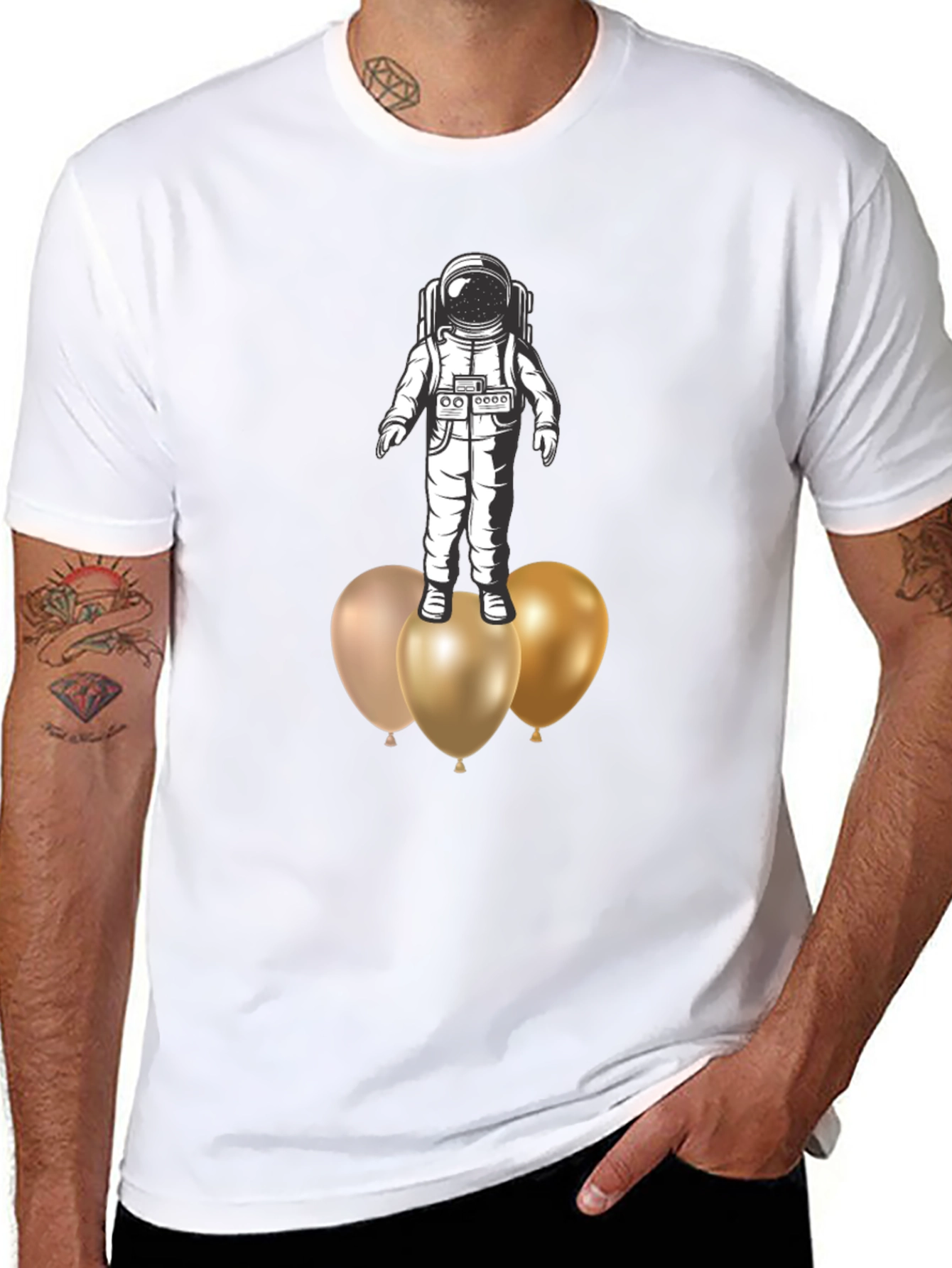 Astronaut on Balloons Graphic Tee - Black