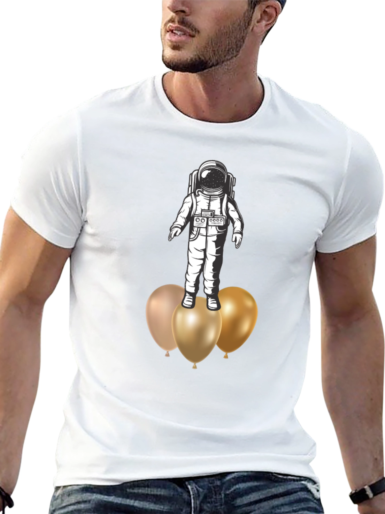 Astronaut on Balloons Graphic Tee - Black