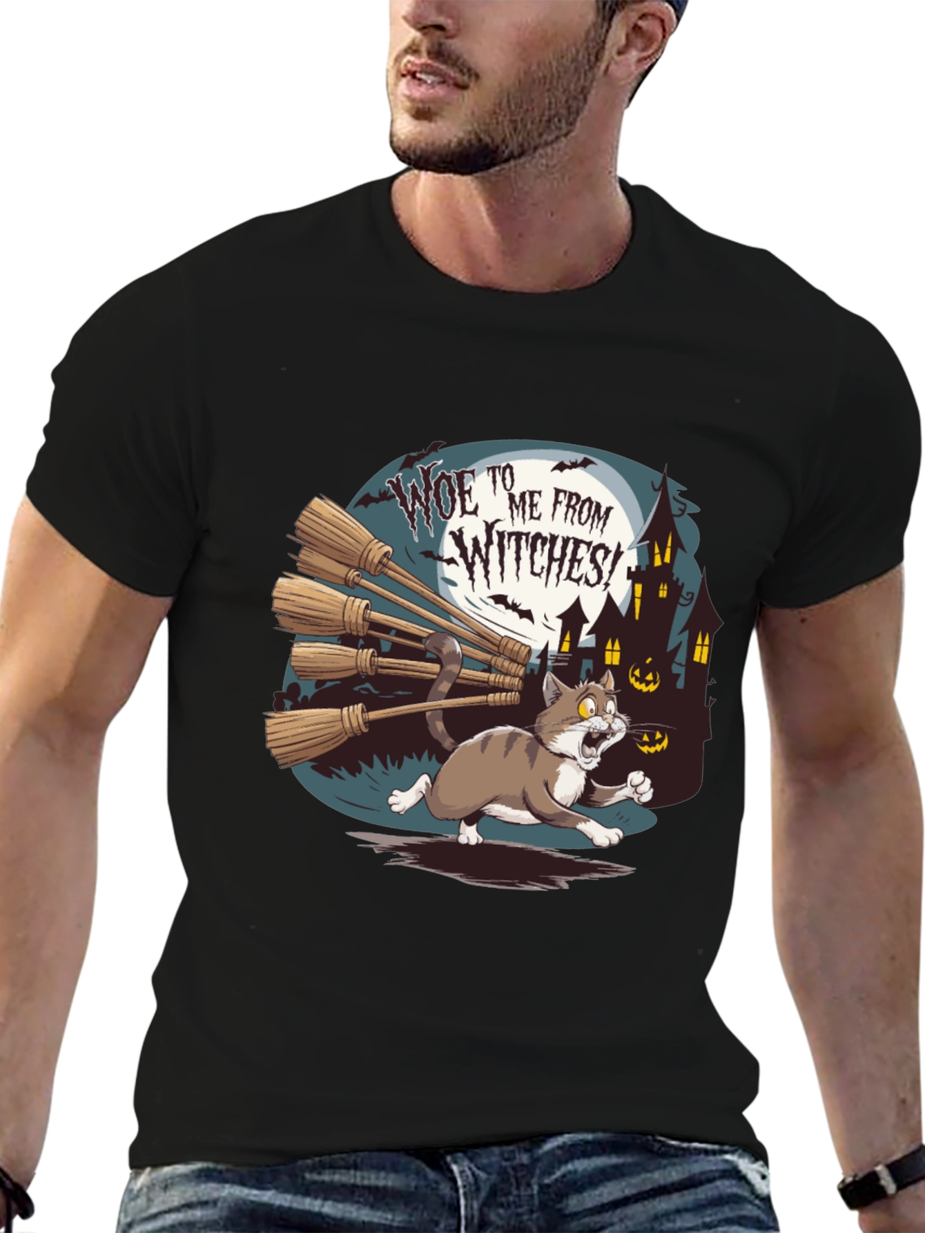 Woe to Me from Witches Halloween Cat T-Shirt