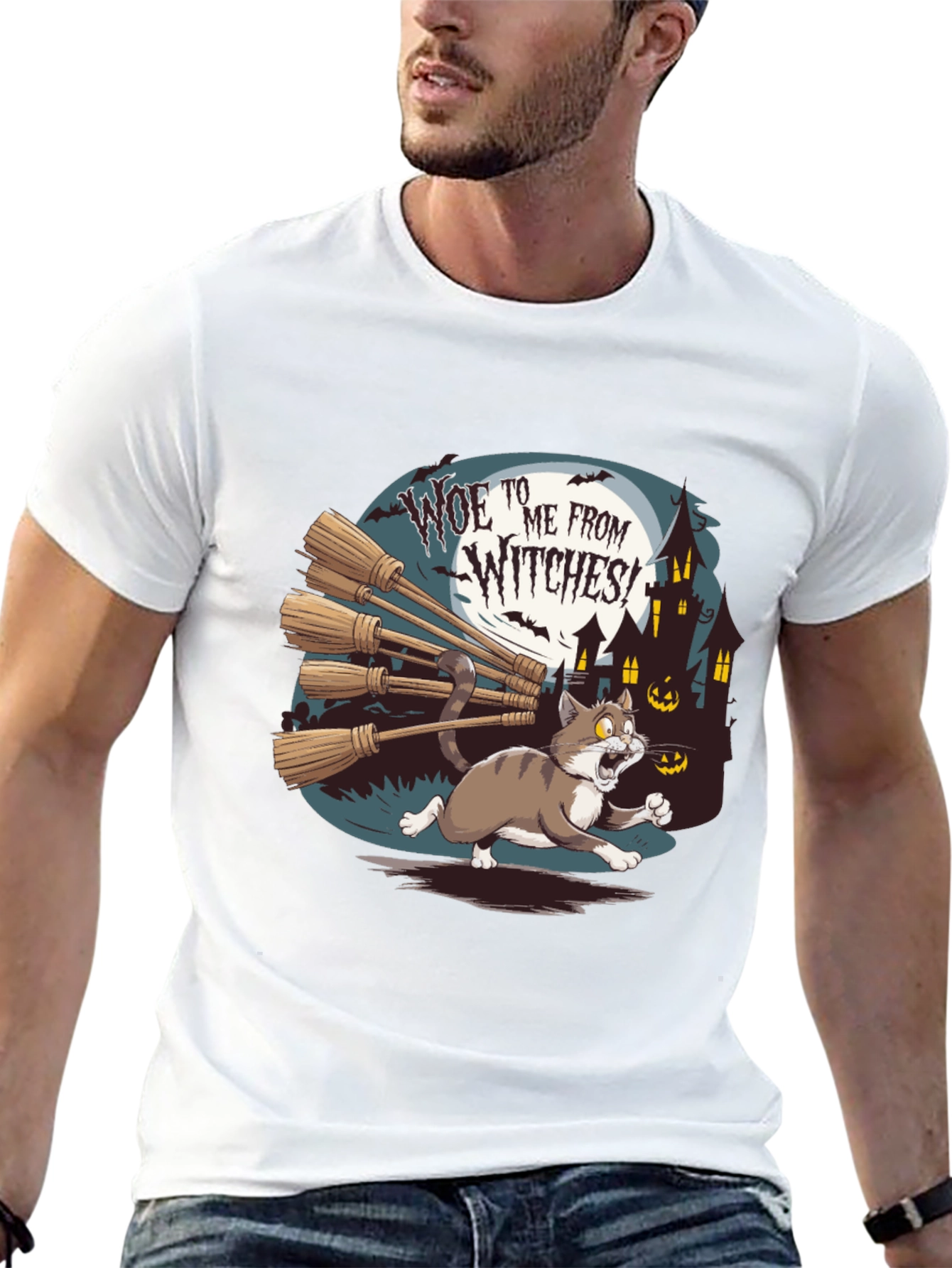 Woe to Me from Witches Halloween Cat T-Shirt
