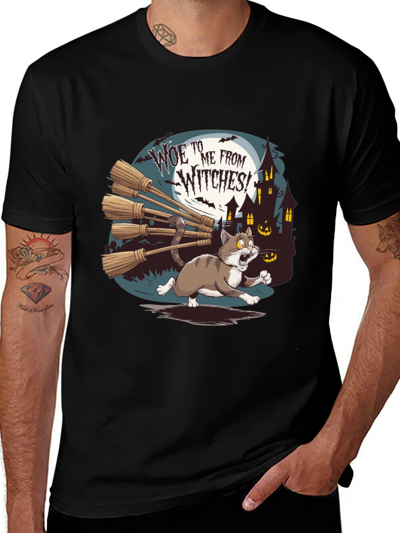 Woe to Me from Witches Halloween Cat T-Shirt