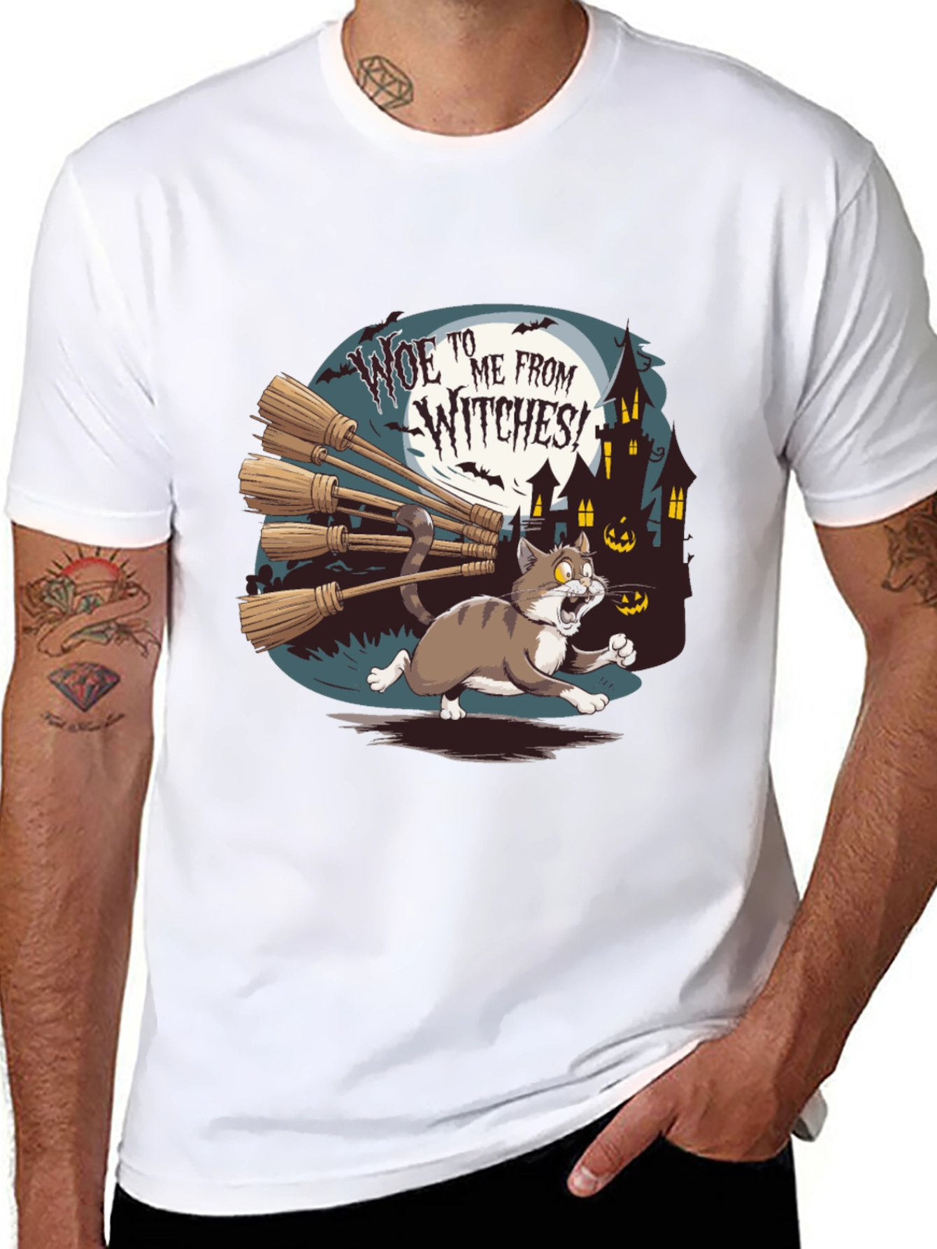 Woe to Me from Witches Halloween Cat T-Shirt