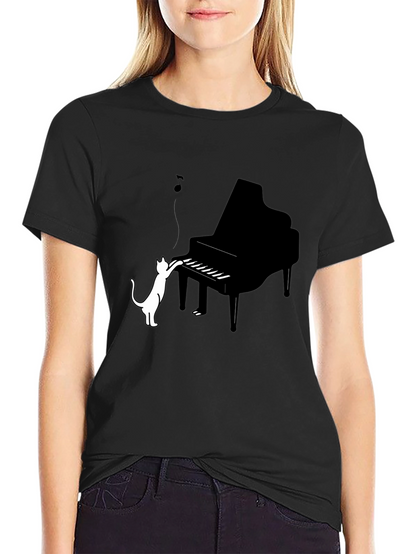 Cat Playing Piano Graphic Tee