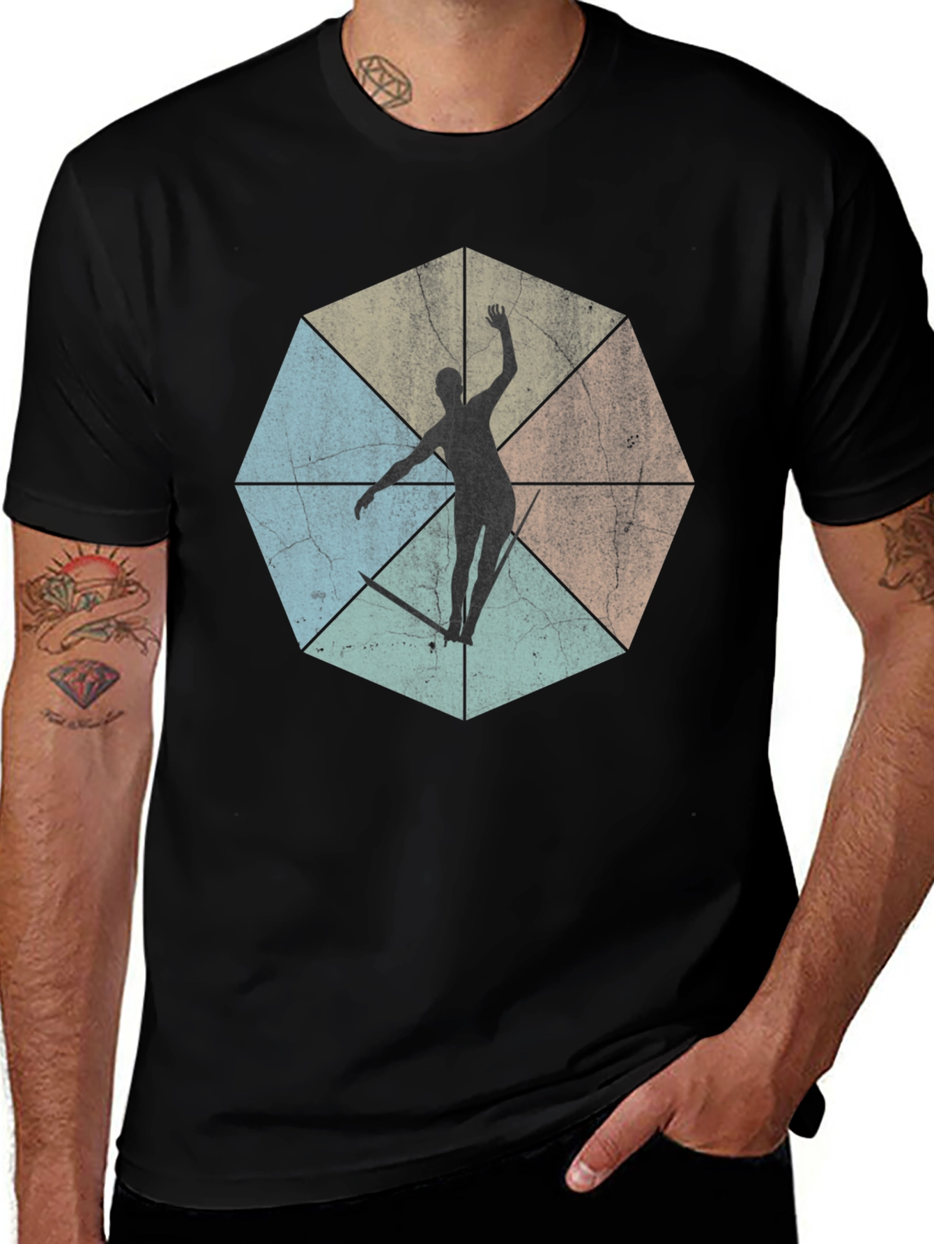 Geometric Surfer Graphic Tee - Cool & Casual