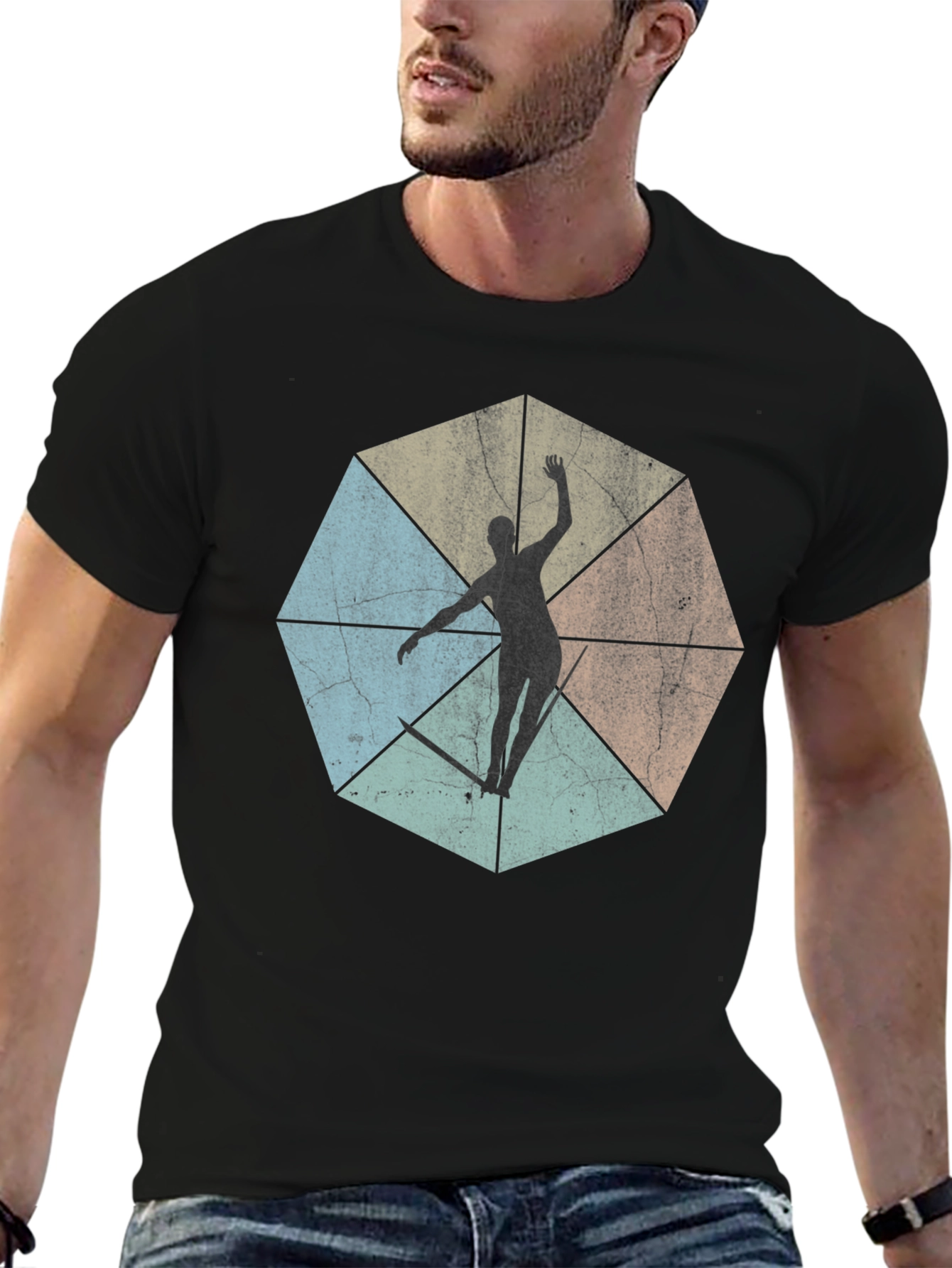 Geometric Surfer Graphic Tee - Cool & Casual