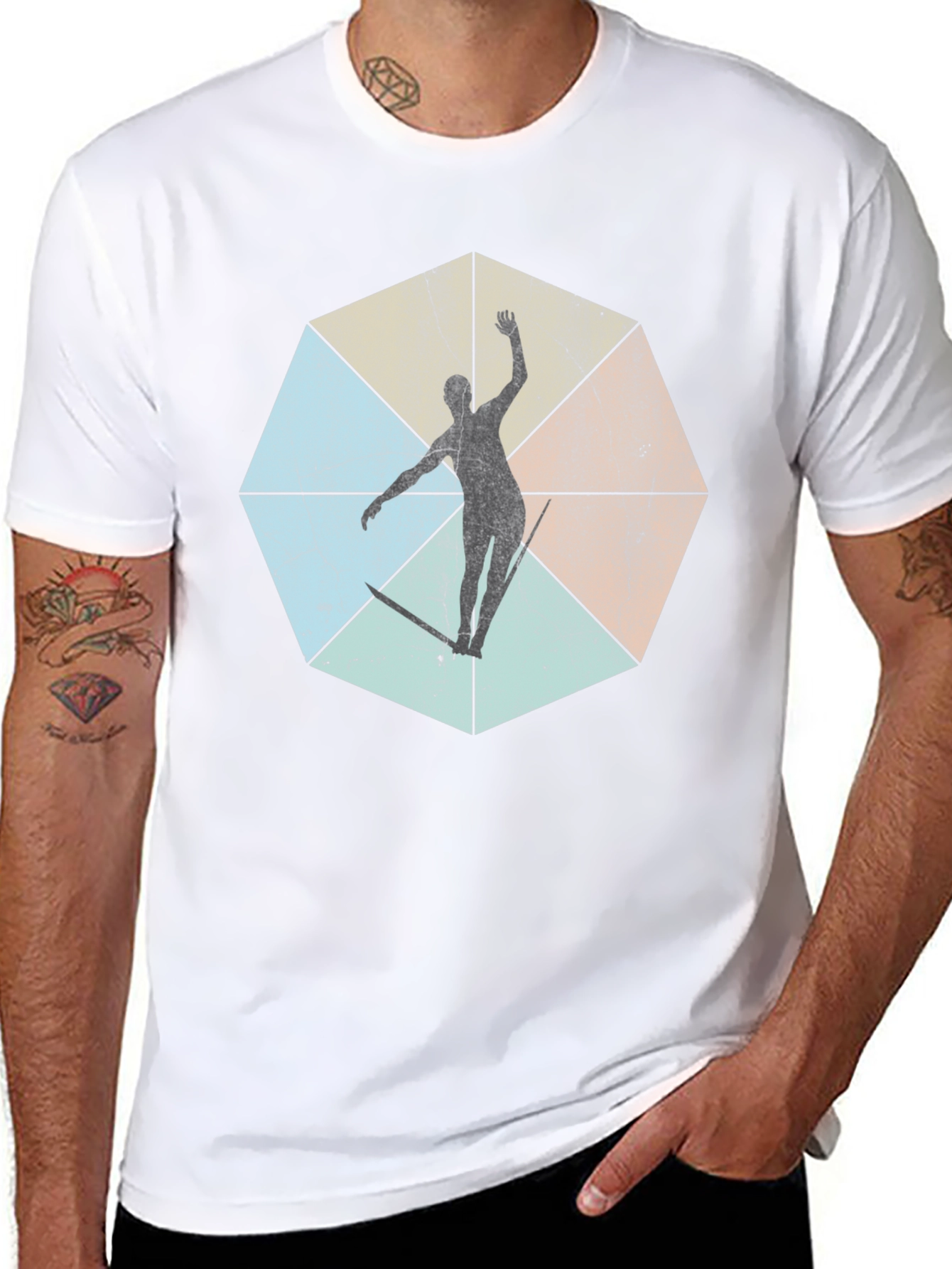 Geometric Surfer Graphic Tee - Cool & Casual